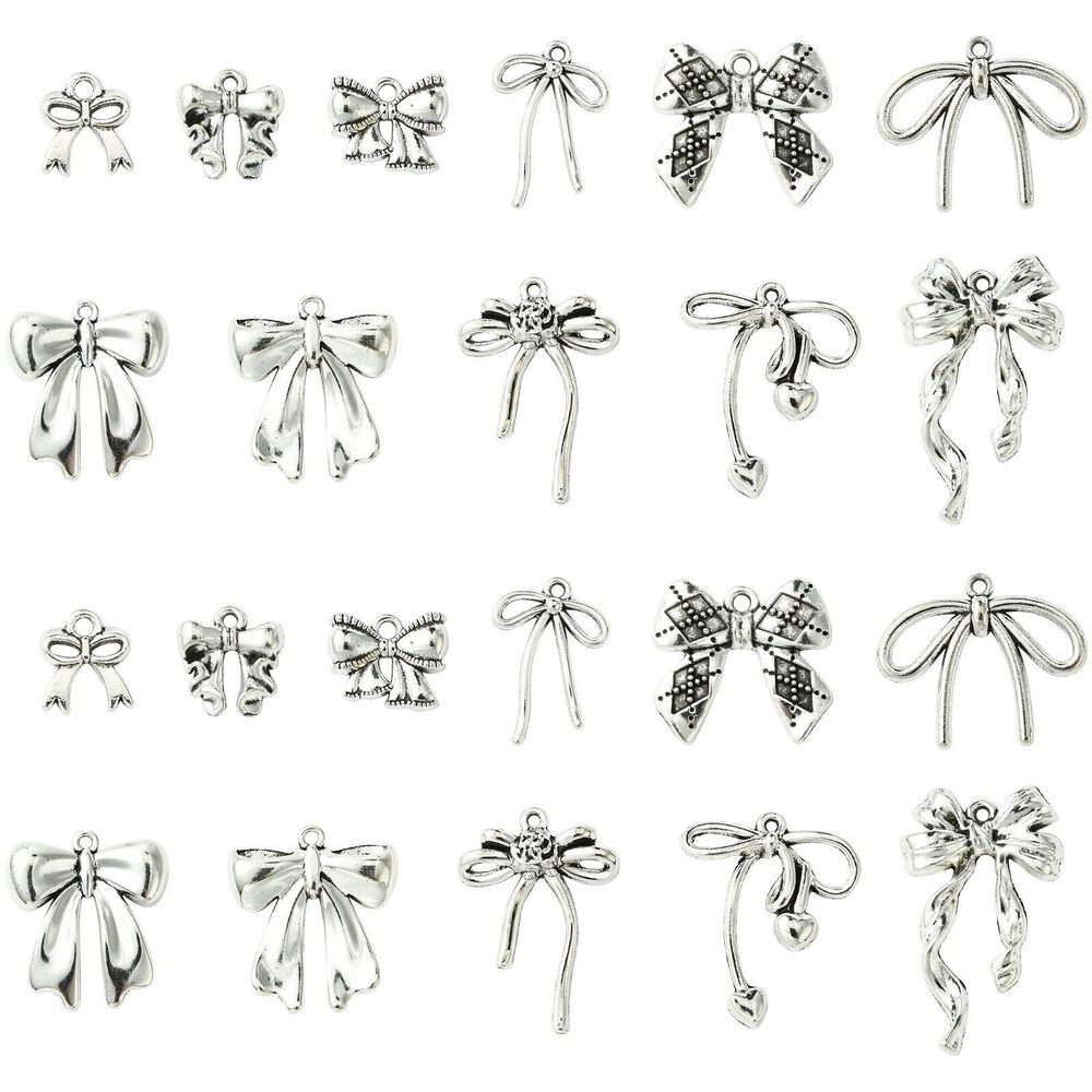 5770 100 pcs 10 Styles Tibetan Antique Silver Bowknot Theme Charms Lovely